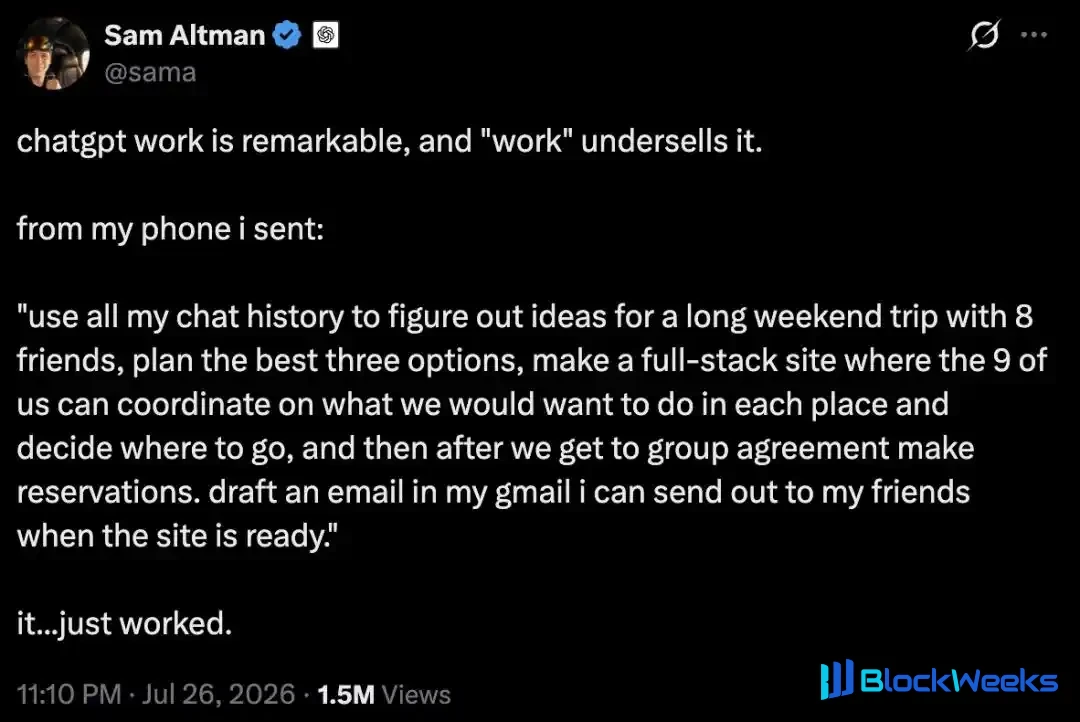One Sentence Builds a Travel Website for 9: Altman Says ChatGPT Work Name Is Too Modest