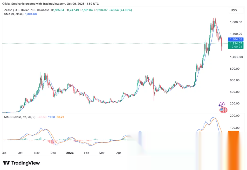 Zcash (ZEC) price chart, source: TradingView