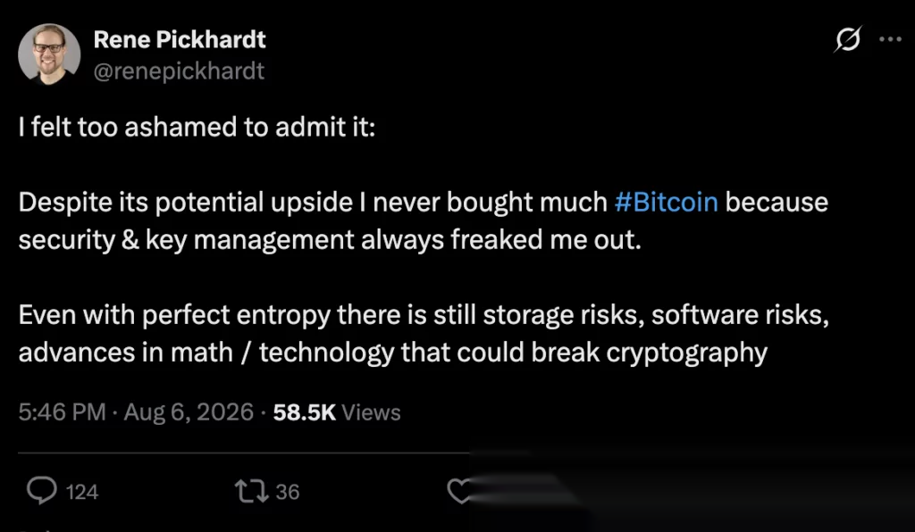 Bitcoin developer cites self-custody fears, source: X
