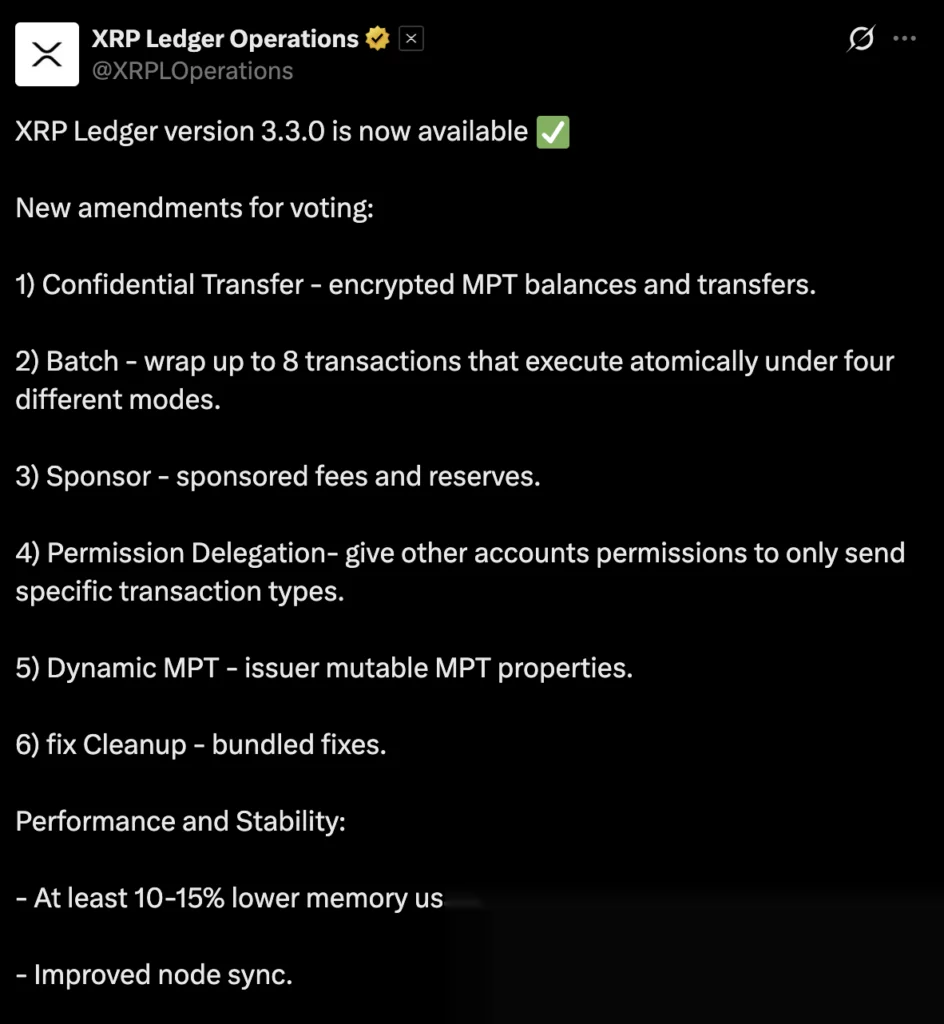 XRP Ledger 3.3.0 upgrades