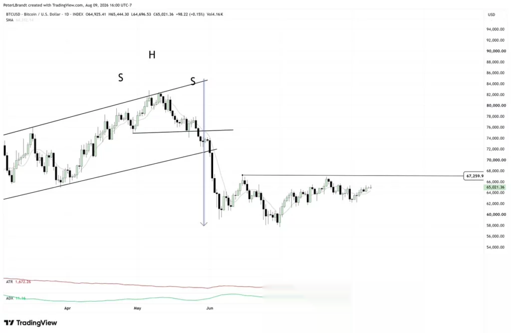 Bitcoin (BTC) price chart, source: Peter Brandt/X
