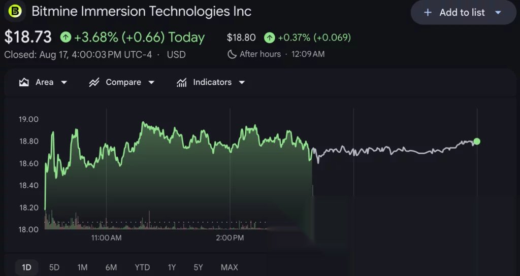 Bitmine (BMNR) stock price chart, source: Google Finance